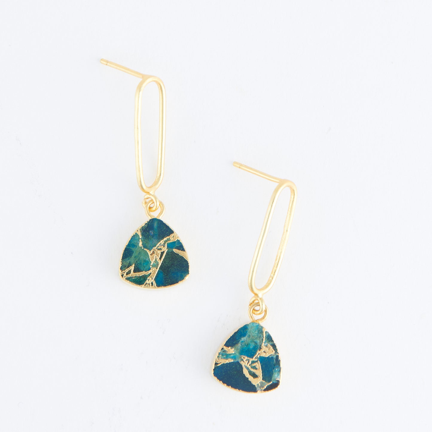 Tahani Textured Genuine Stone 18K Gold Drop Earrings