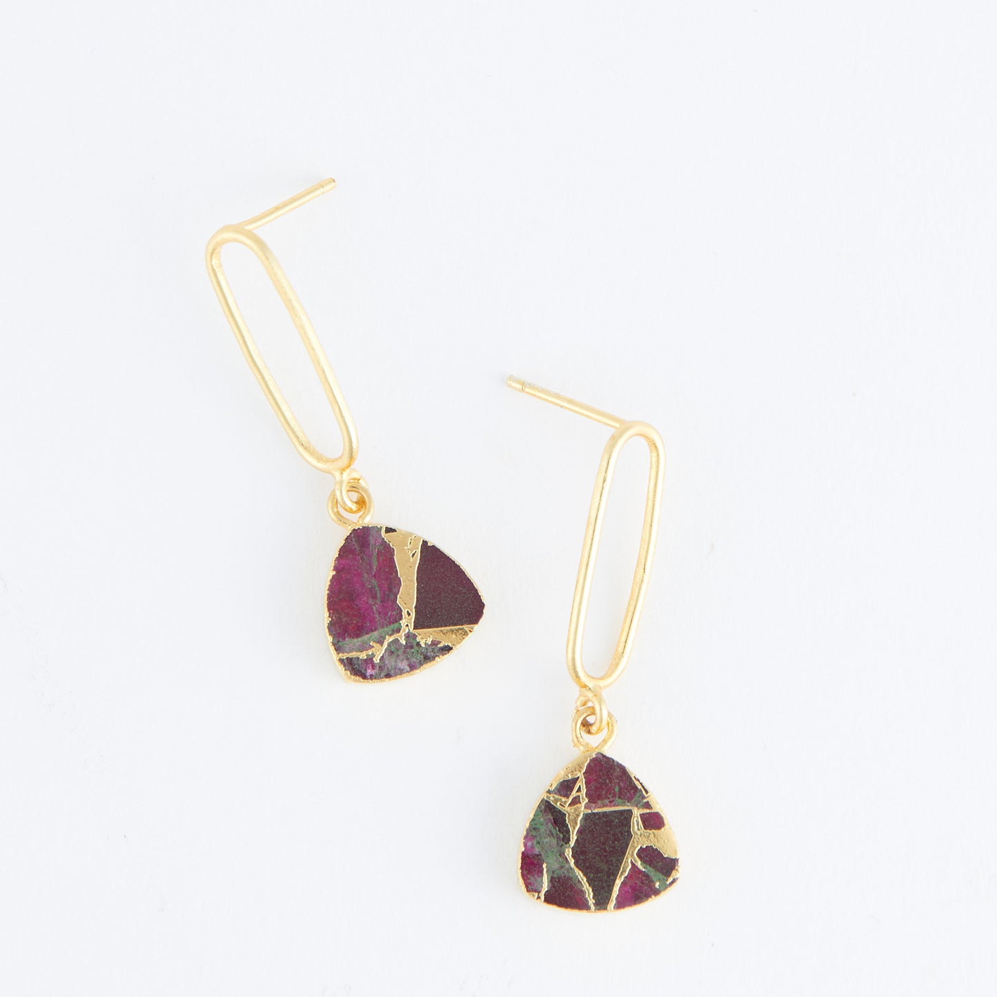 Tahani Textured Genuine Stone 18K Gold Drop Earrings