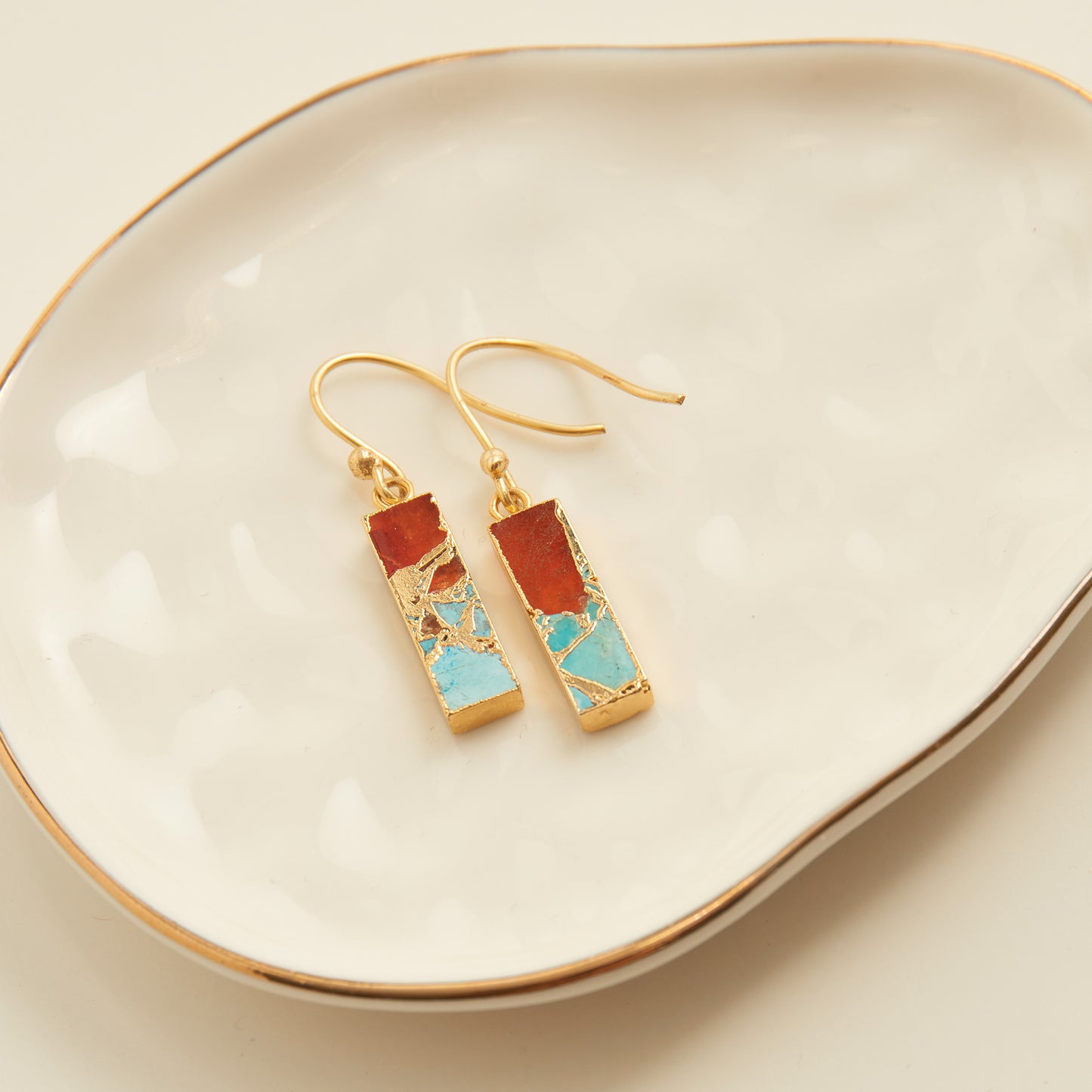 Tahani Textured Genuine Stone Bar 18K Gold Earrings