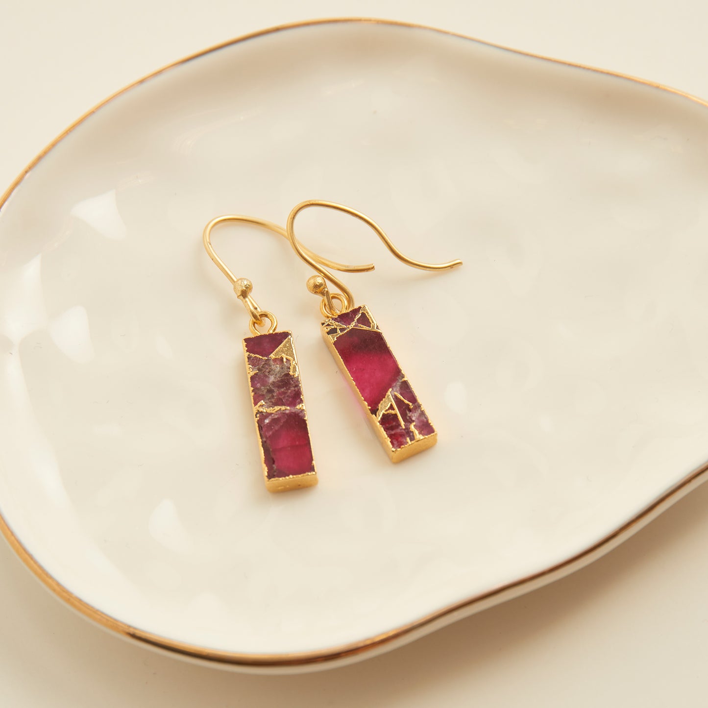 Tahani Textured Genuine Stone Bar 18K Gold Earrings