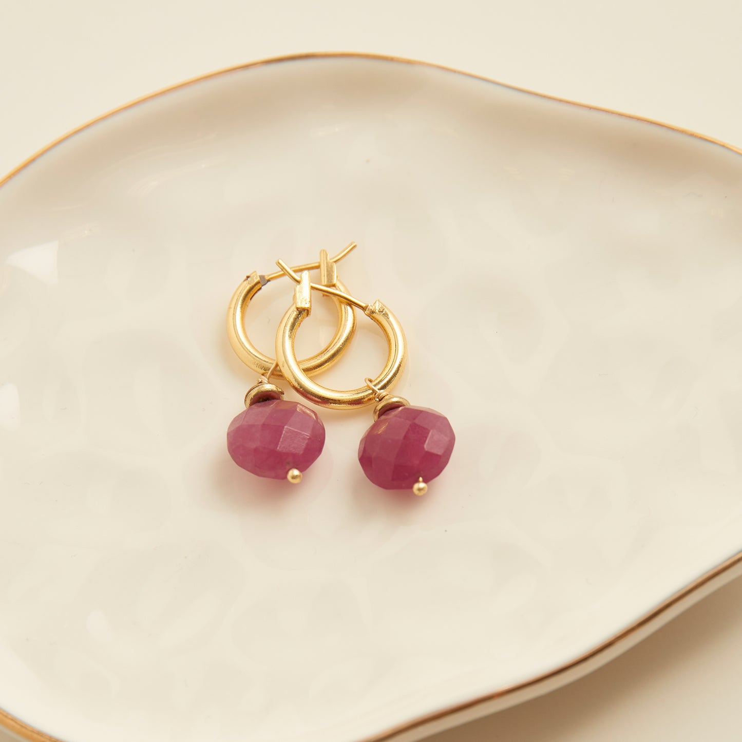 Tahani 18K Gold Genuine Stone Hoop Earrings