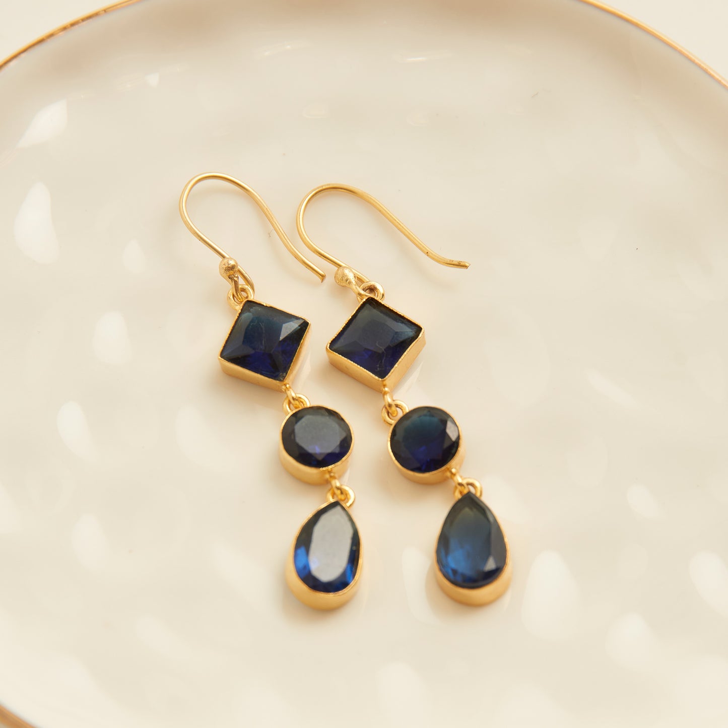 Tahani 18K Gold Linked Quartz Gemstone Drop Earrings