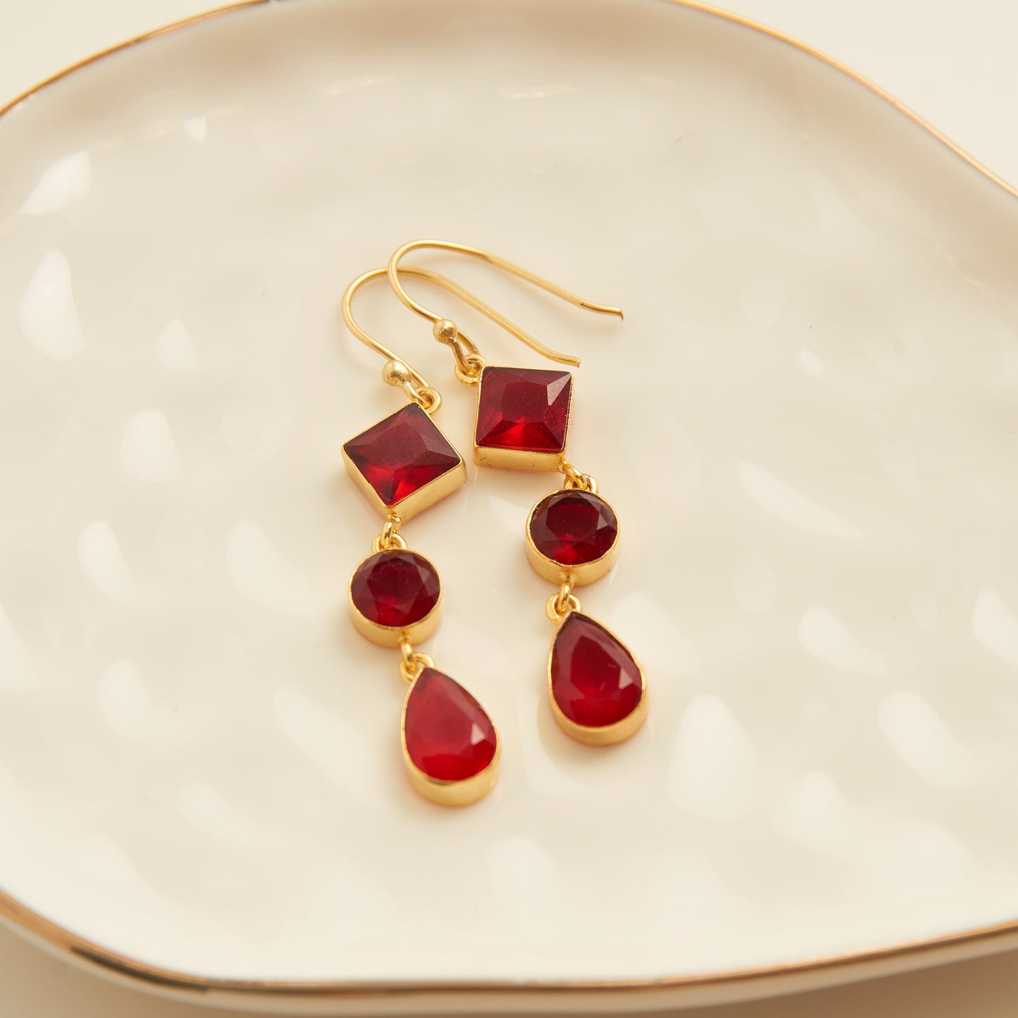Tahani 18K Gold Linked Quartz Gemstone Drop Earrings