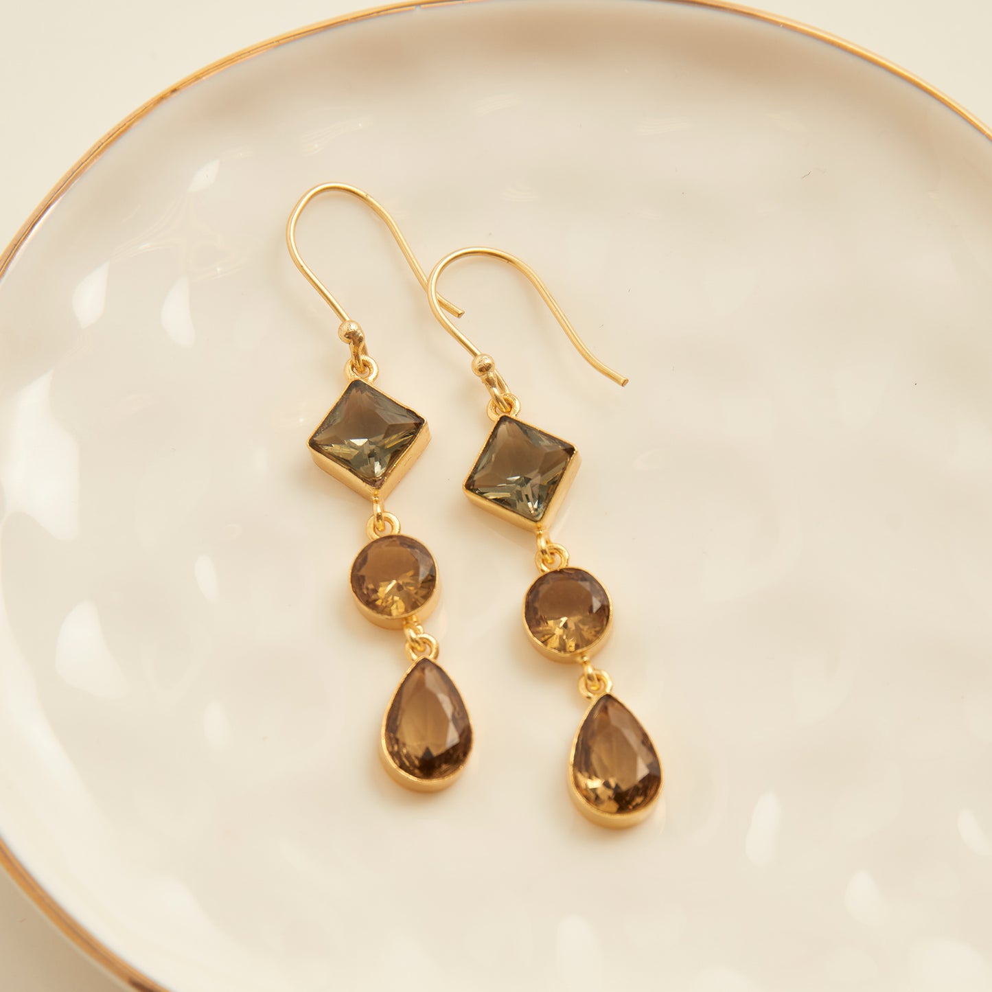 Tahani 18K Gold Linked Quartz Gemstone Drop Earrings