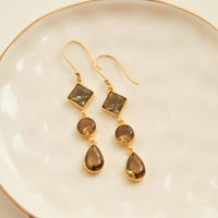 Tahani 18K Gold Linked Quartz Gemstone Drop Earrings