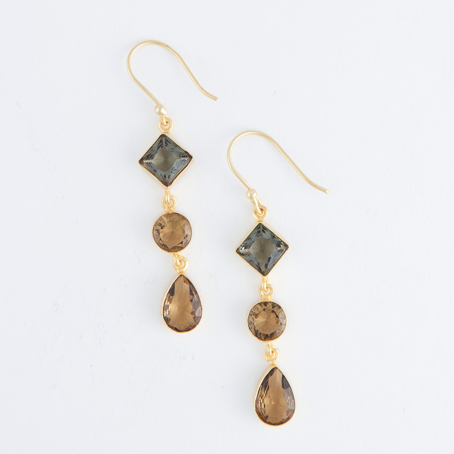 Tahani 18K Gold Linked Quartz Gemstone Drop Earrings
