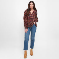 Drew Floral Fig V-Neck Long Sleeve Tiered Blouse