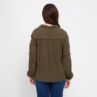 Blayke Collard V-Neck Long Sleeve Babydoll Blouse