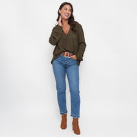 Blayke Collard V-Neck Long Sleeve Babydoll Blouse