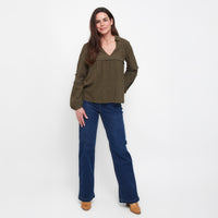 Blayke Collard V-Neck Long Sleeve Babydoll Blouse