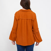 Blayke Collard V-Neck Long Sleeve Babydoll Blouse