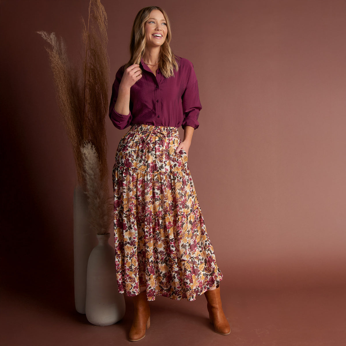Hazel Georgette Tiered Maxi Skirt