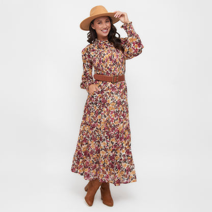 Hazel Smocked Georgette Long Sleeve Blouse