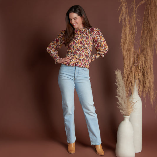 Hazel Smocked Georgette Long Sleeve Blouse