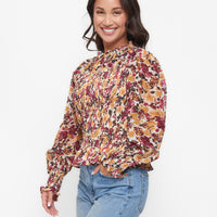 Hazel Smocked Georgette Long Sleeve Blouse