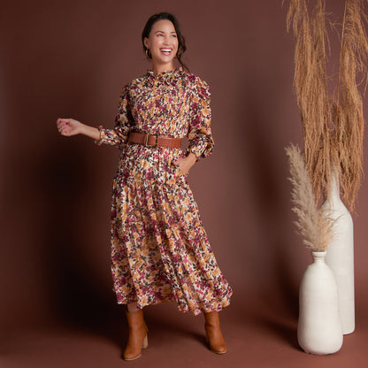 Hazel Smocked Georgette Long Sleeve Blouse