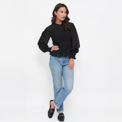 Hazel Smocked Georgette Long Sleeve Blouse