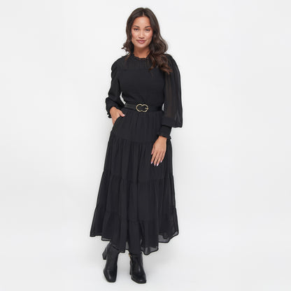 Hazel Smocked Georgette Long Sleeve Blouse