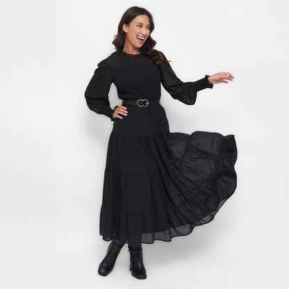 Hazel Smocked Georgette Long Sleeve Blouse