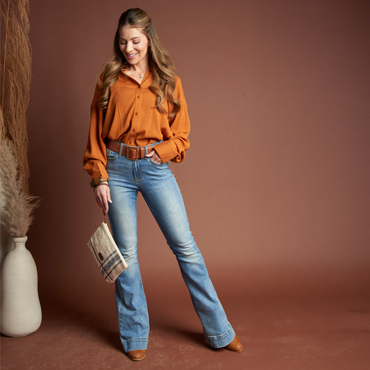 Reece Collared Long Sleeve Boyfriend Button Up Top
