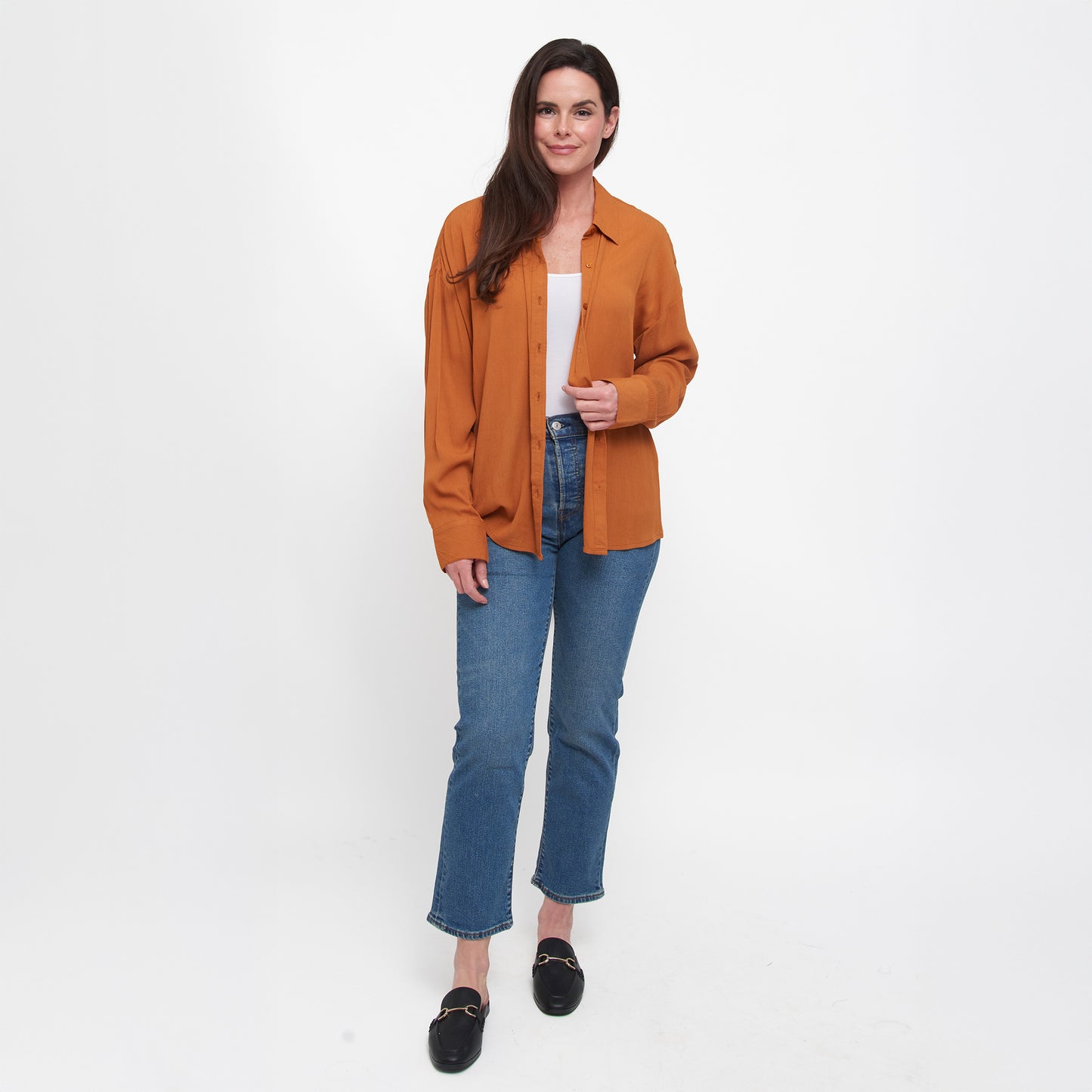 Reece Collared Long Sleeve Boyfriend Button Up Top