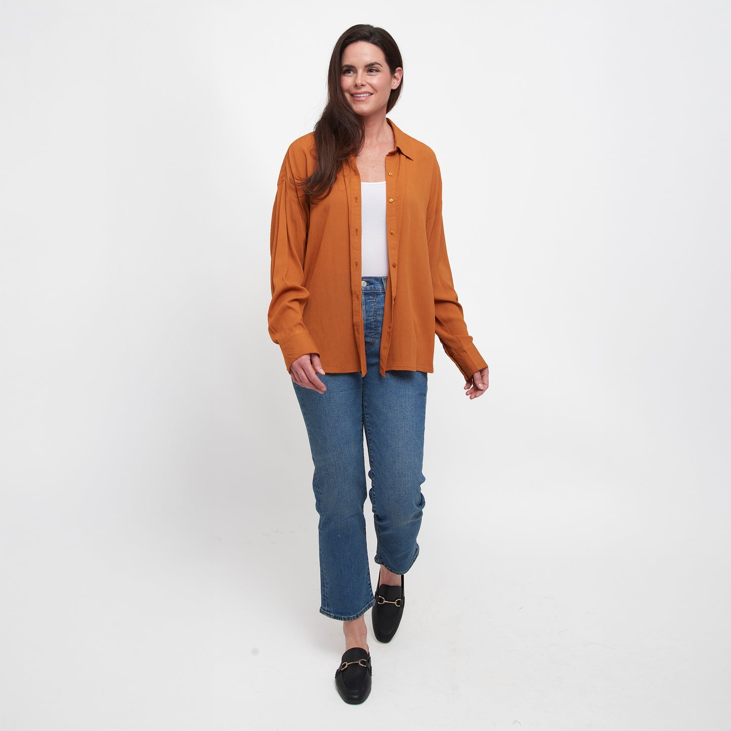 Reece Collared Long Sleeve Boyfriend Button Up Top