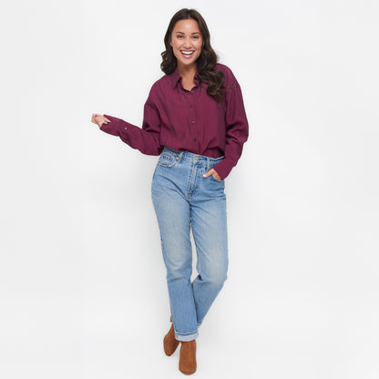 Reece Collared Long Sleeve Boyfriend Button Up Top