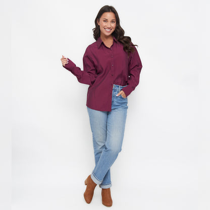 Reece Collared Long Sleeve Boyfriend Button Up Top