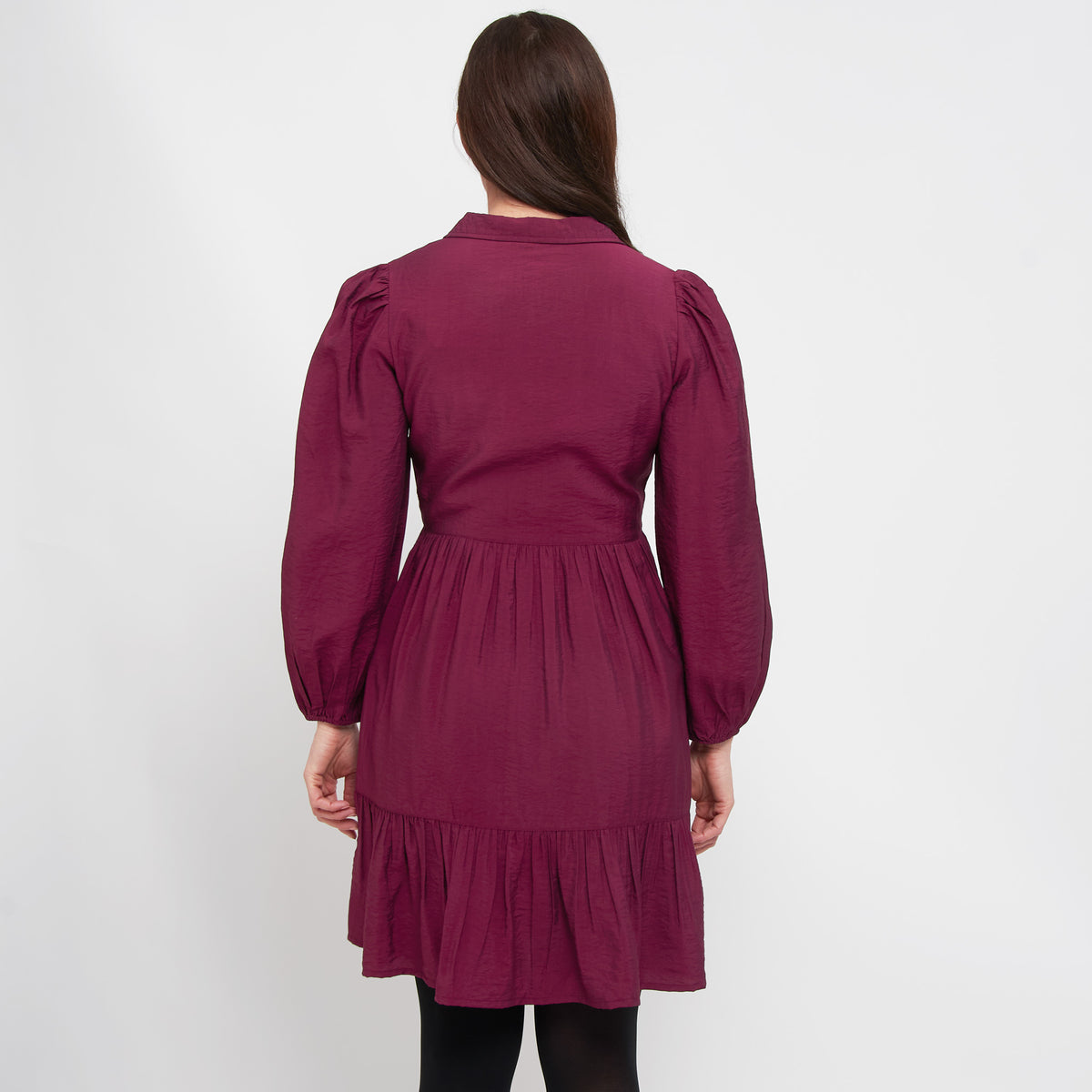 Ashton Long Sleeve Collared Button Up Tiered Dress