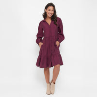 Ashton Long Sleeve Collared Button Up Tiered Dress