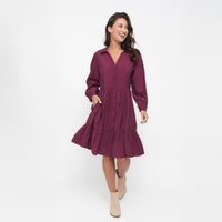 Ashton Long Sleeve Collared Button Up Tiered Dress