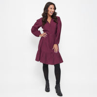 Ashton Long Sleeve Collared Button Up Tiered Dress