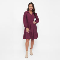 Ashton Long Sleeve Collared Button Up Tiered Dress
