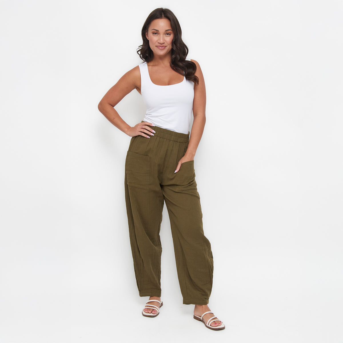 Jasmine Patch Pocket Cotton Gauze Tapered Pants