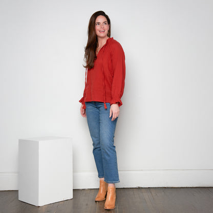 Jasmine Cotton Gauze V-Neck Long Sleeve Blouse
