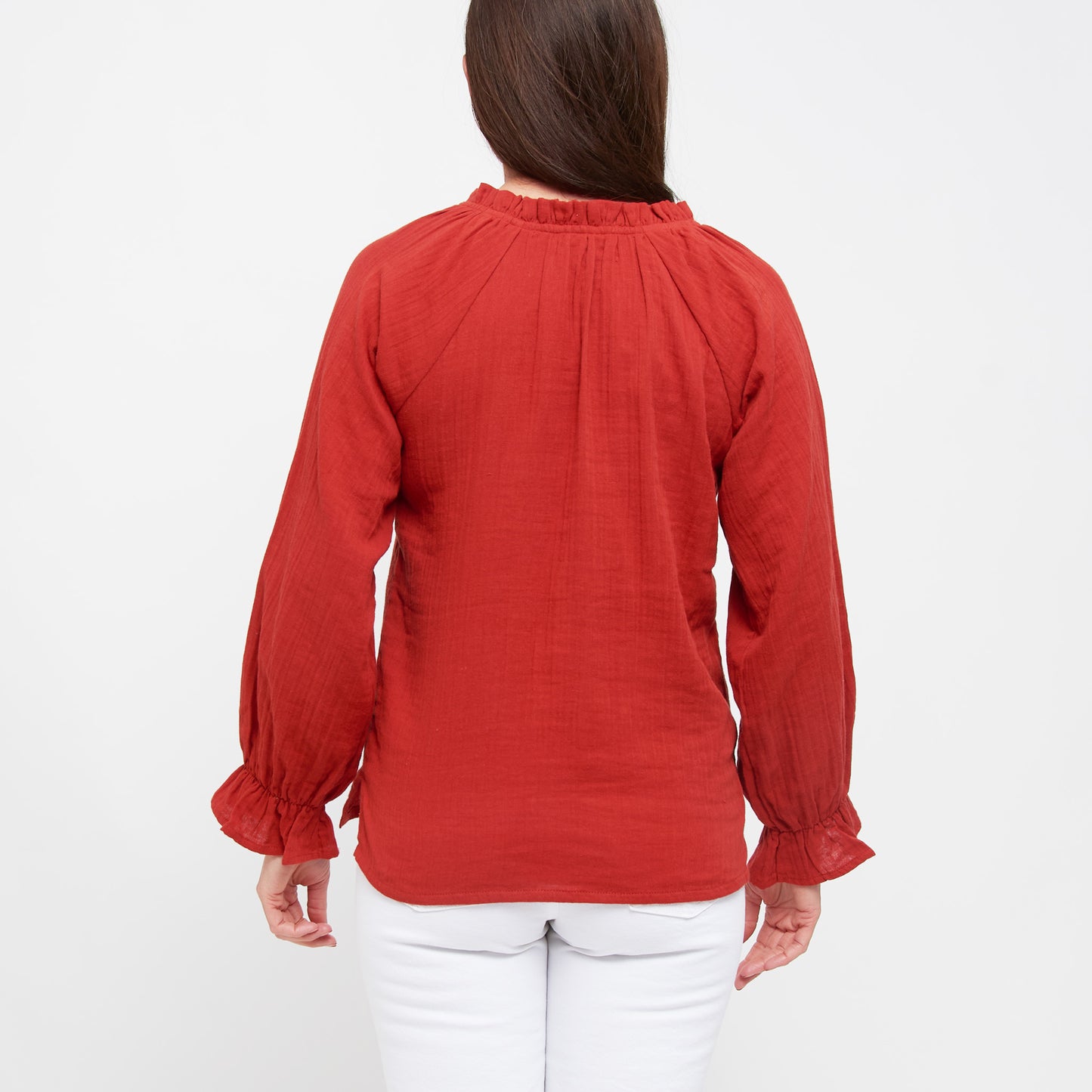 Jasmine Cotton Gauze V-Neck Long Sleeve Blouse