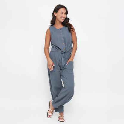 Jasmine Cotton Gauze Button Up Scoop Neck Tank Top