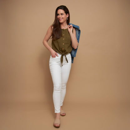 Jasmine Cotton Gauze Button Up Scoop Neck Tank Top