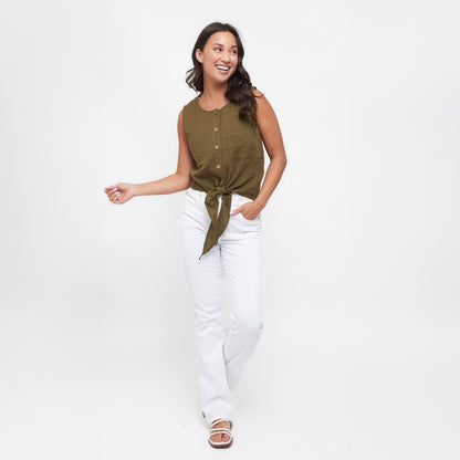 Jasmine Cotton Gauze Button Up Scoop Neck Tank Top