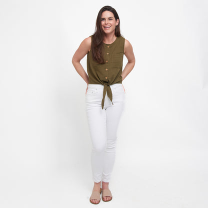 Jasmine Cotton Gauze Button Up Scoop Neck Tank Top