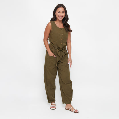 Jasmine Cotton Gauze Button Up Scoop Neck Tank Top