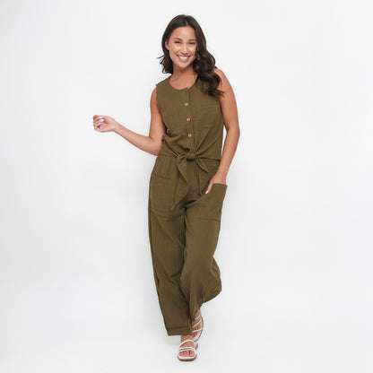 Jasmine Cotton Gauze Button Up Scoop Neck Tank Top