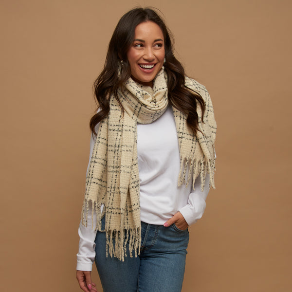 Riley Plaid Fringe Winter Scarf