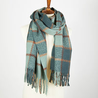Kylie Windowpane Plaid Fringe Winter Scarf