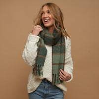 Kylie Windowpane Plaid Fringe Winter Scarf