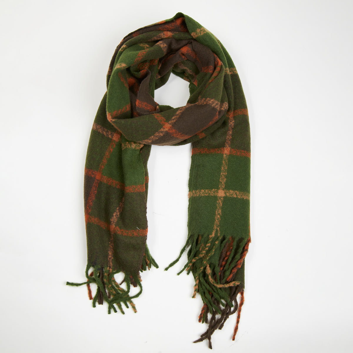 Kylie Windowpane Plaid Fringe Winter Scarf
