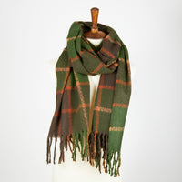 Kylie Windowpane Plaid Fringe Winter Scarf