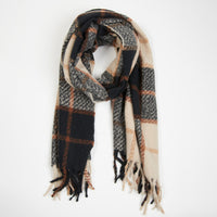 Kylie Windowpane Plaid Fringe Winter Scarf