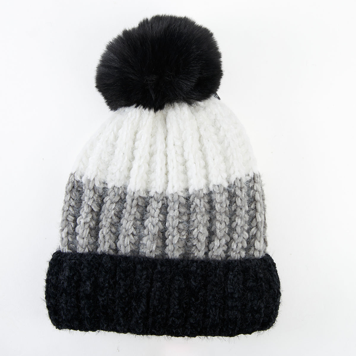 Jemmi Chenille Striped Pom Winter Beanie Hat