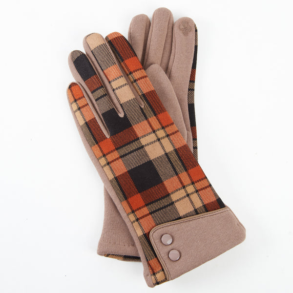 Maisy Plaid Button Cuff Texting Winter Gloves